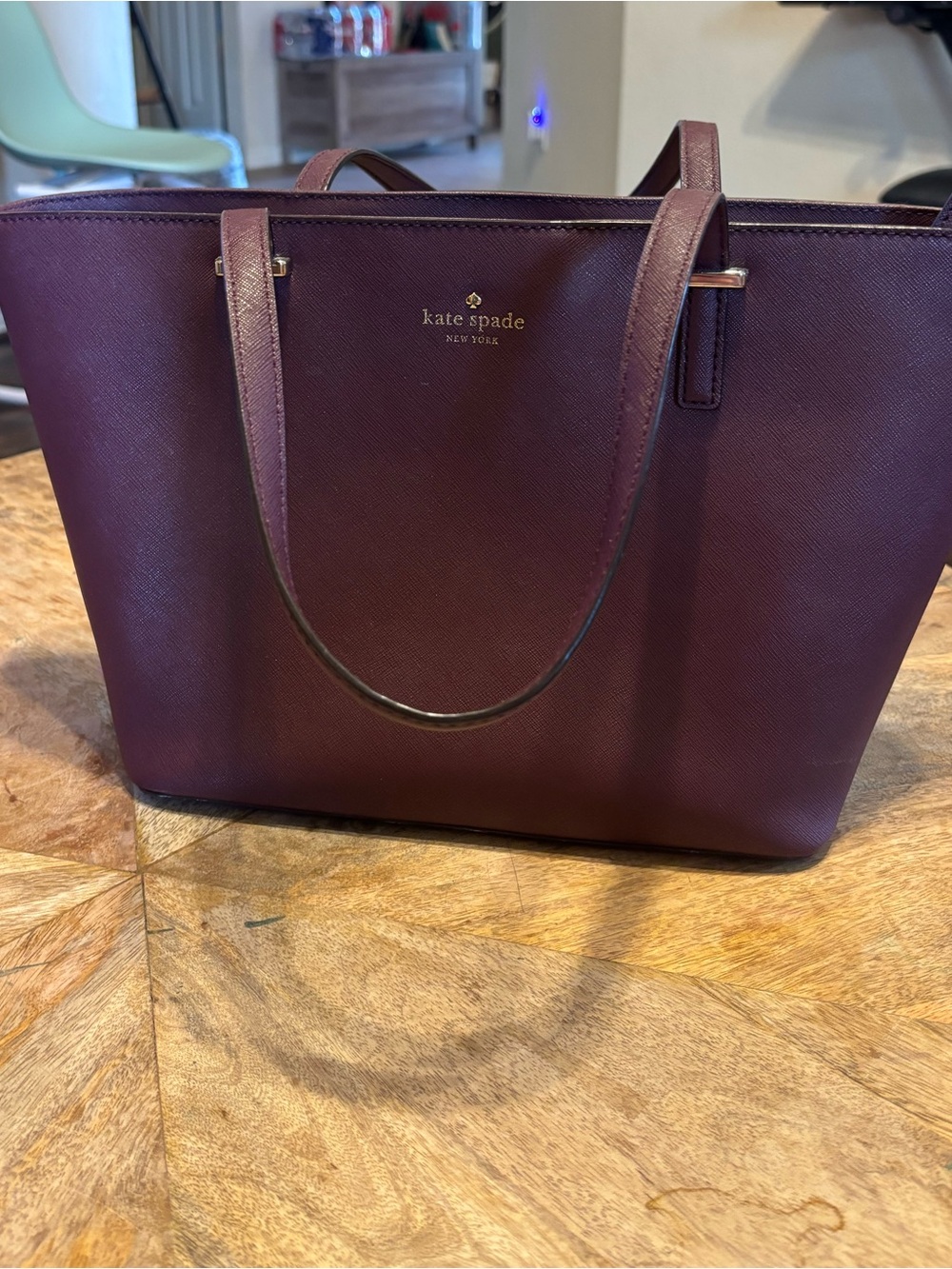 kate spade Plum Saffiano Tote with Gold Logo